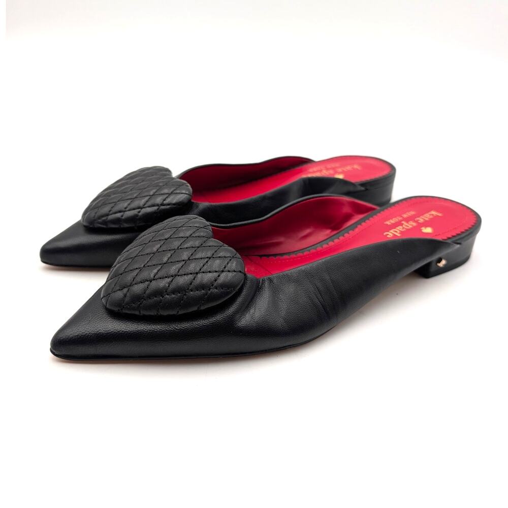 Kate Spade Zola Heart Pointed Toe Mules Shoes Women's Black Size US6.5B EU37
